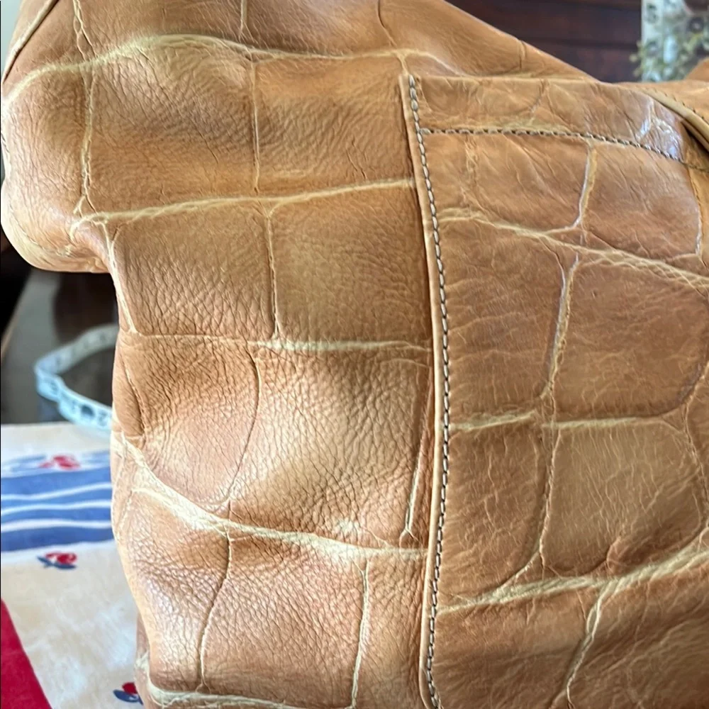 Dooney & Bourke Tan Croc-Embossed Leather Hobo with Silver Hardware